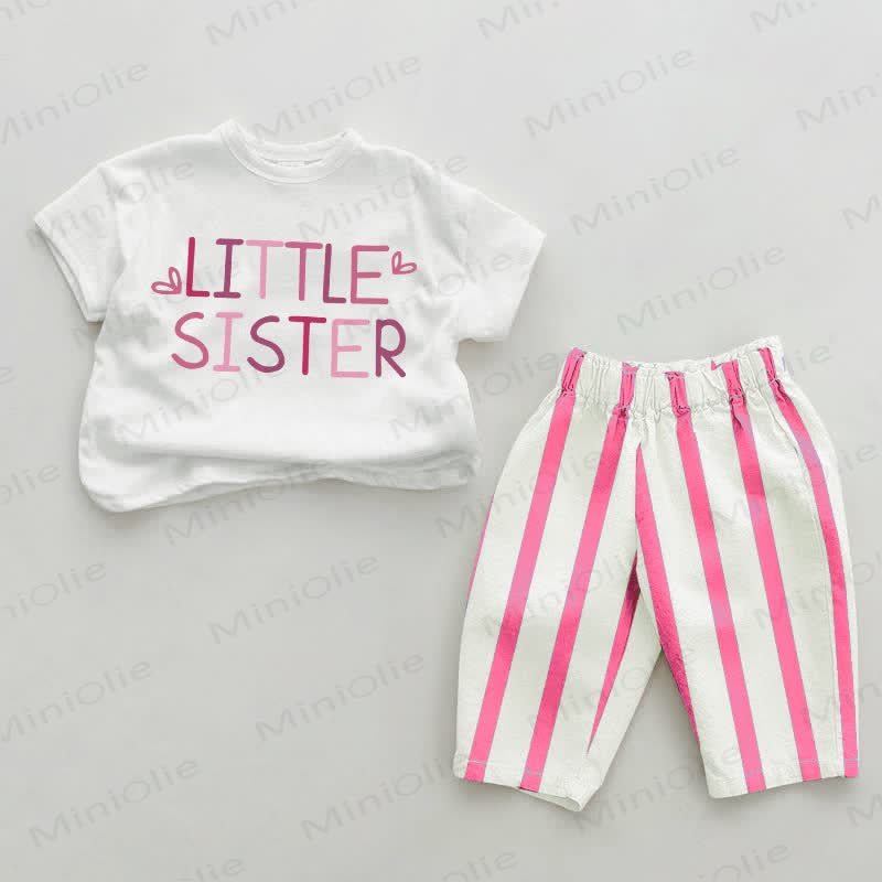 LITTLE SISTERベビーピンク 縦ストライプ 2点セット - ホワイト＆ピンク - 2～3歳 - image 1