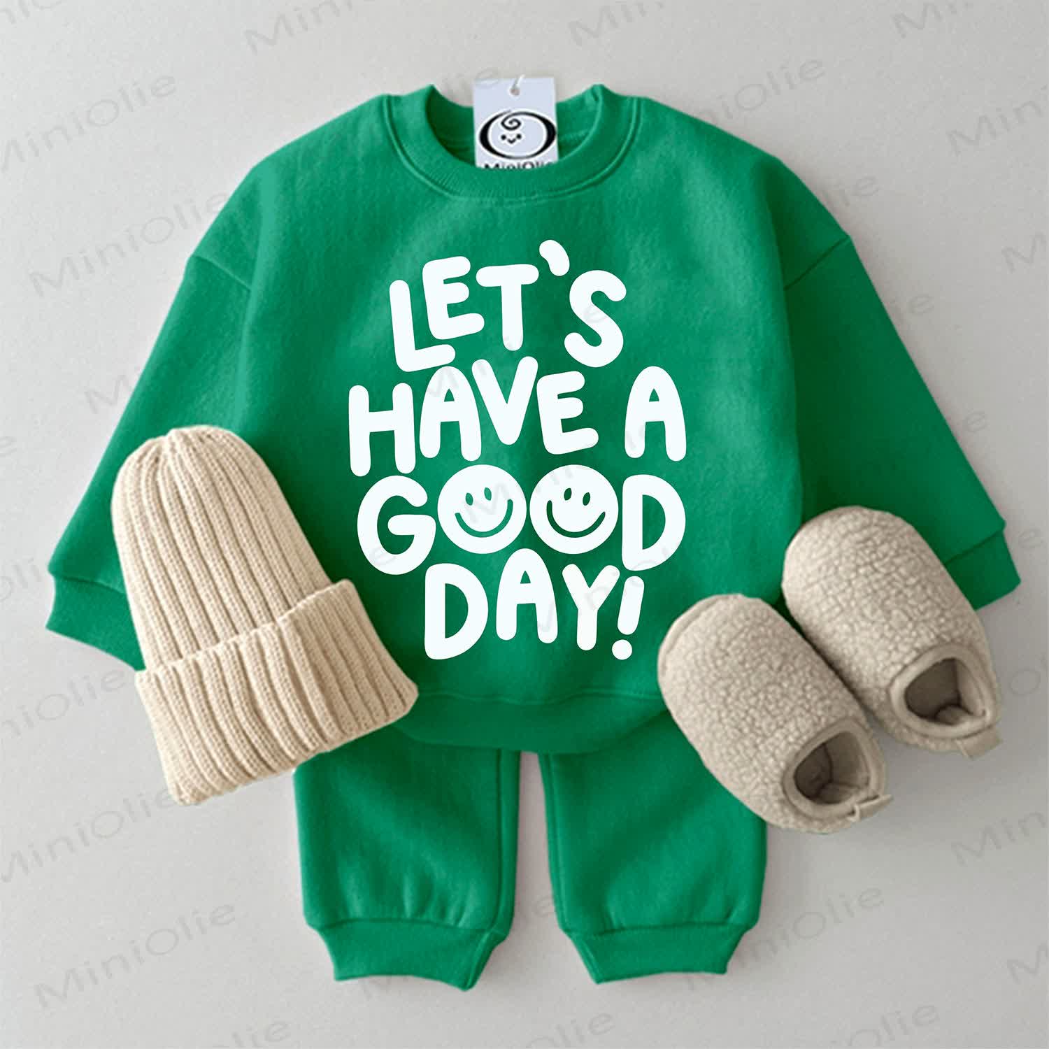 LET'S HAVE A GOOD DAY!ベビー用スウェットシャツ2点セット - 緑 - 2～3歳 - image 1