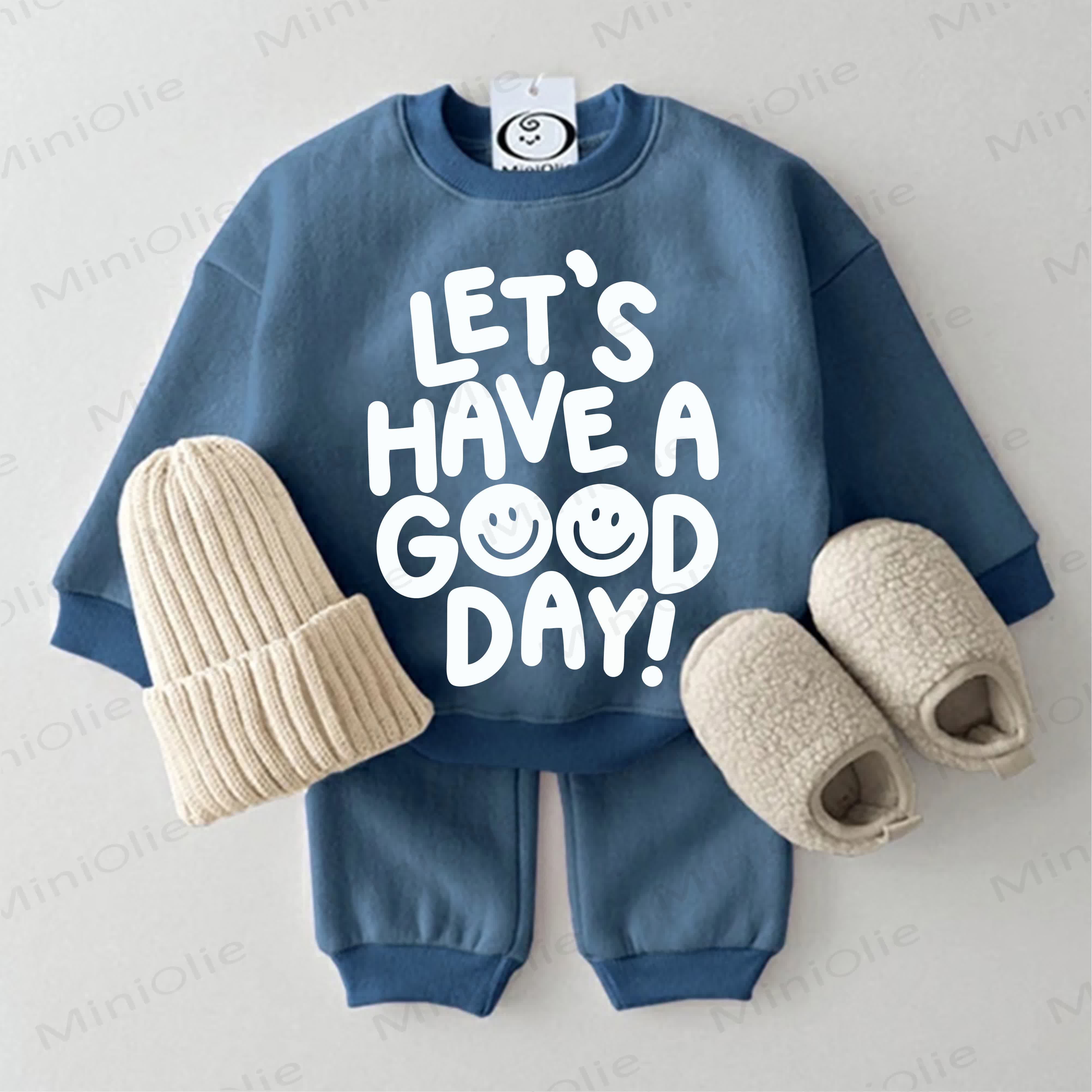 LET'S HAVE A GOOD DAY!ベビー用スウェットシャツ2点セット - 青 - 2～3歳 - image 2