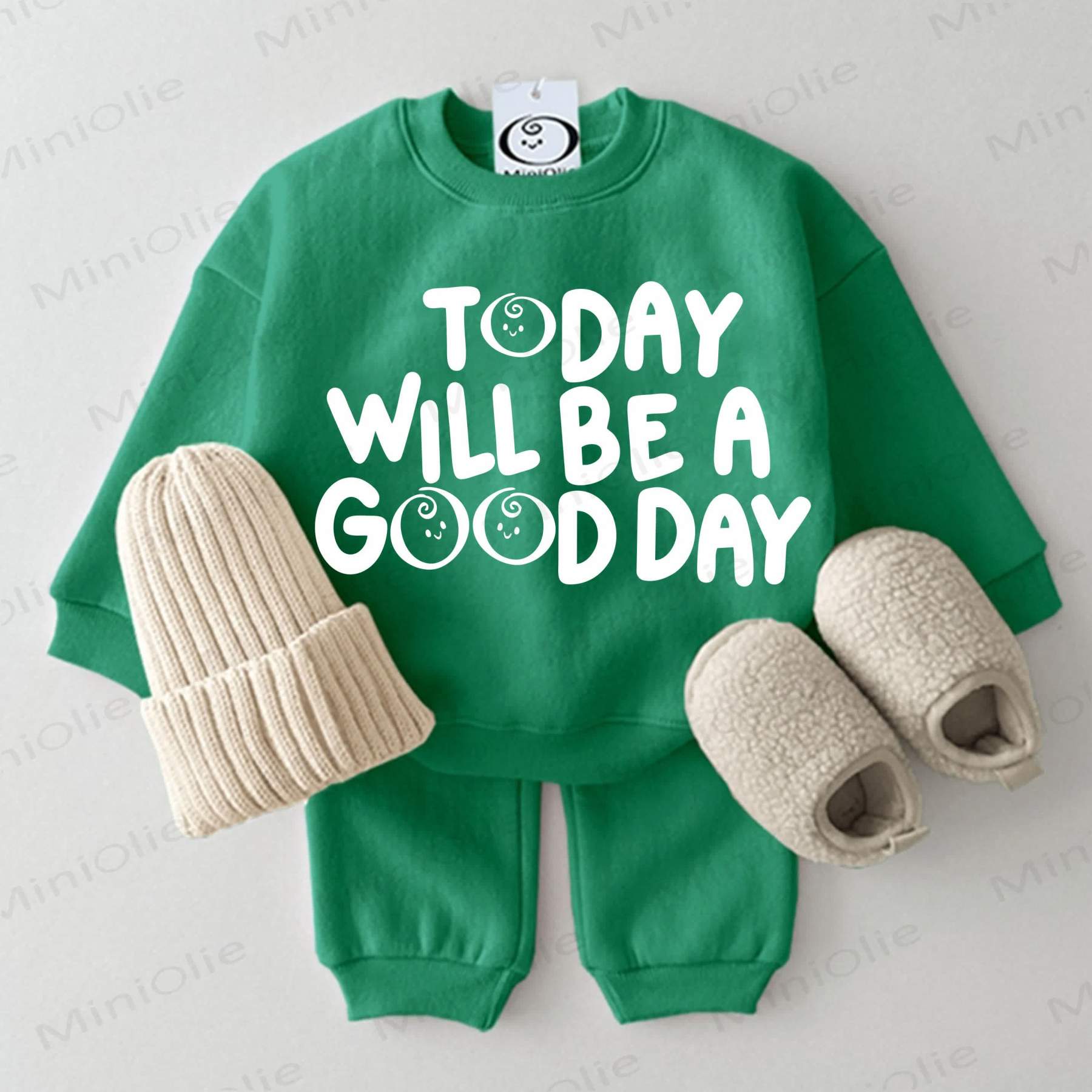 TODAY WILL BE A GOOD DAYう ベビー用スウェットシャツ 2点セット - 緑 - 2～3歳 - image 4