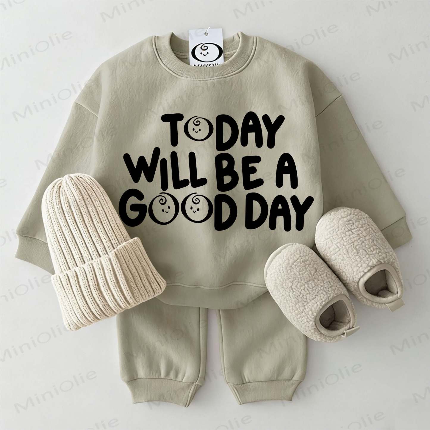 TODAY WILL BE A GOOD DAYう ベビー用スウェットシャツ 2点セット - グレーグリーン - 2～3歳 - image 1