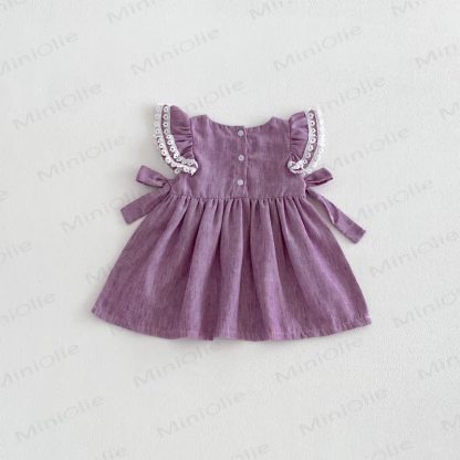 ベビー刺繍入りフラッタースリーブDress - 紫 - 3～4歳 - image 9