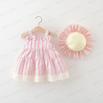 帽子付きベビー幼児用ストライプDress - ピンク - 4～5歳 - image 9