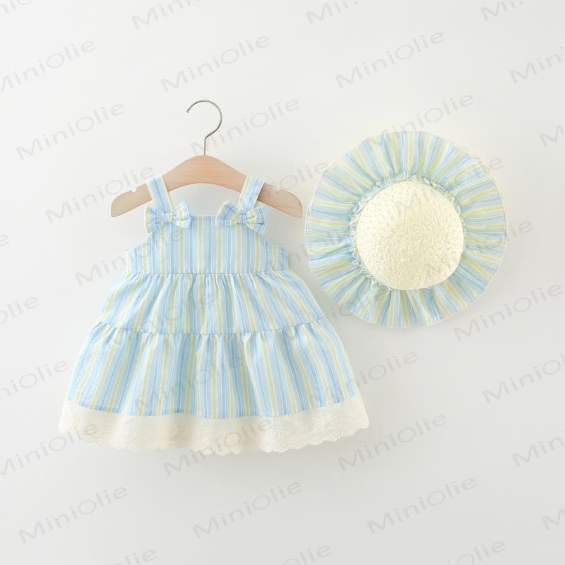 帽子付きベビー幼児用ストライプDress - 青 - 4～5歳 - image 1