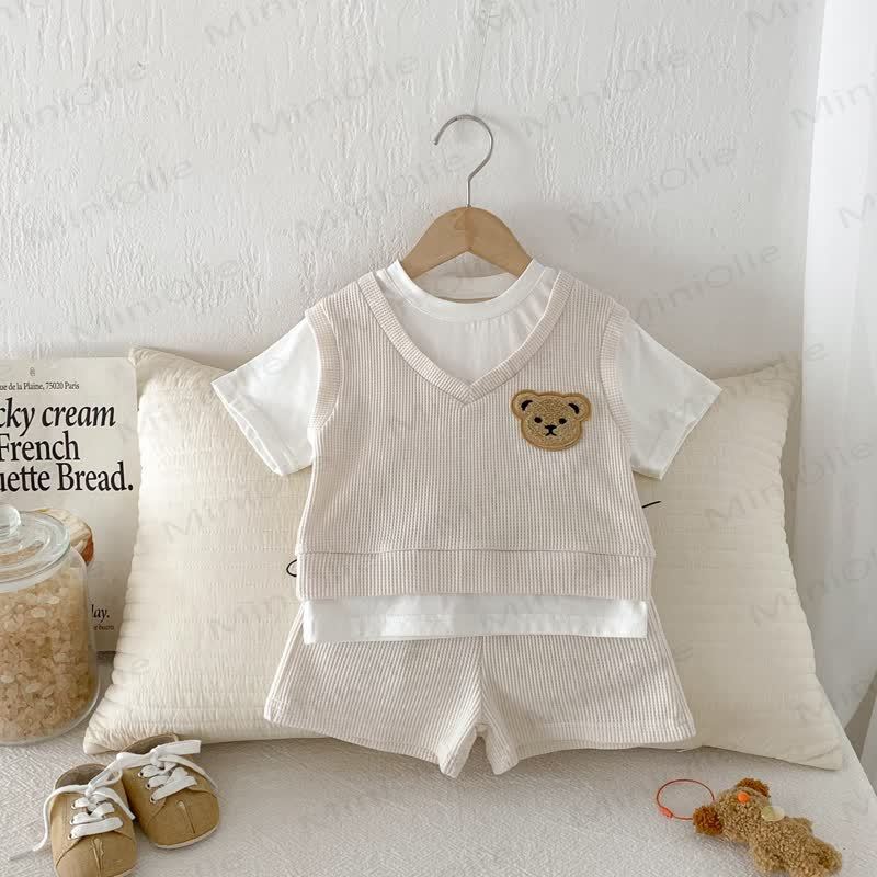 ベビー幼児用フェイクTシャツとショーツ2枚セット（ワッフル） - image 4