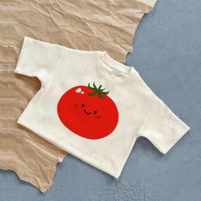 赤ちゃんが笑顔のトマトを描いた夏用カジュアルTシャツ - 白 - 2～3歳 - image 1