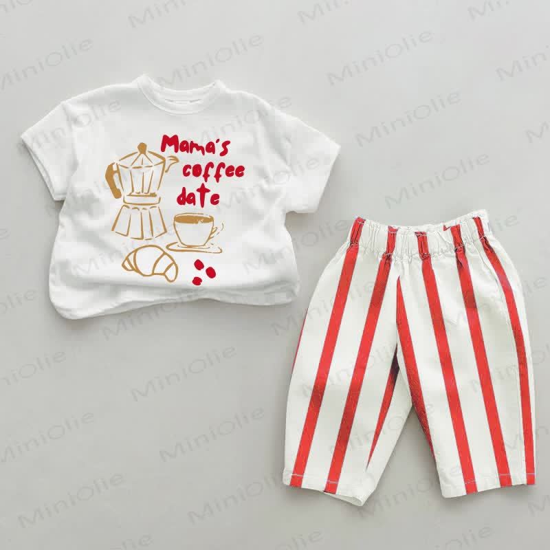 MAMA'S COFFEE DATEレッド 縦ストライプ 2点セット - 白と赤 - 2～3歳 - image 1