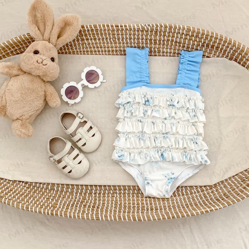 幼児用女の子用フローラル柄ブルーワンピース水着 - image 2