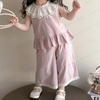 幼児用女の子レースタンクトップとパンツセット - ピンク - 6～7歳 - image 4