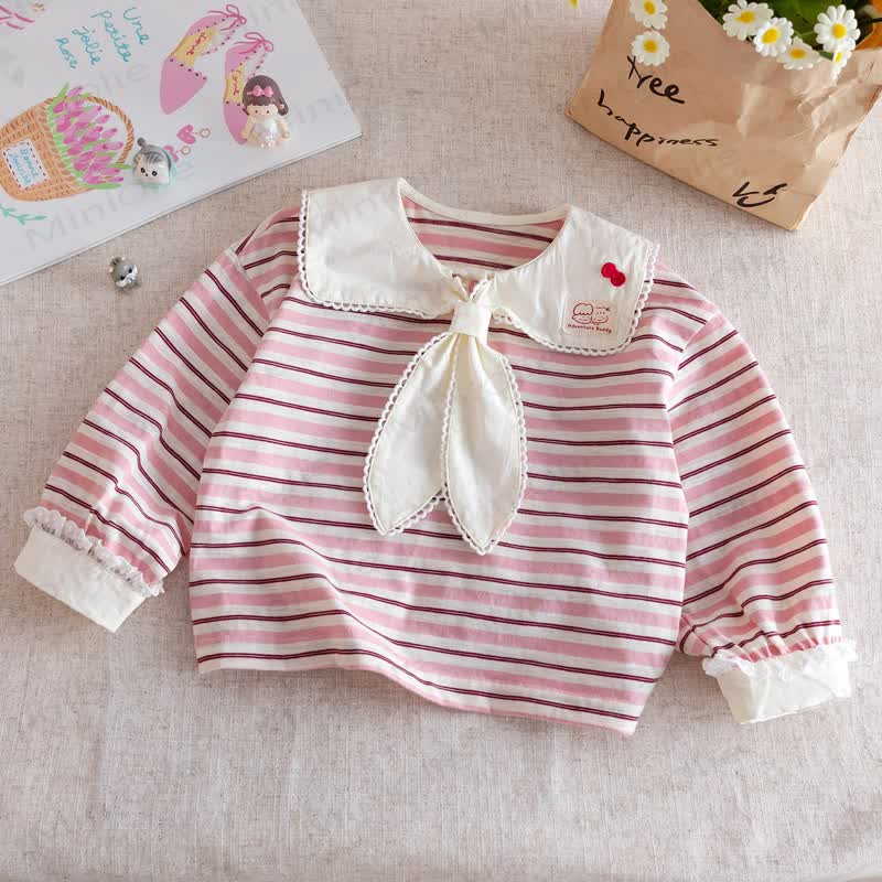 ベビー幼児女の子用ピンクストライプTシャツ - ピンク - 4～5歳 - image 1