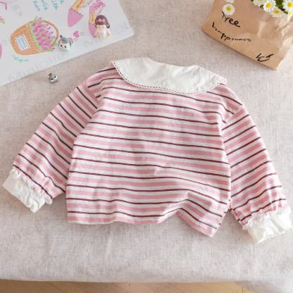 ベビー幼児女の子用ピンクストライプTシャツ - image 2