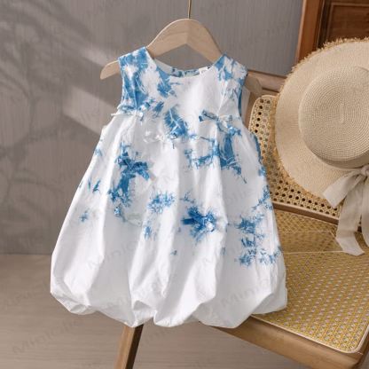 幼児用蝶ネクタイダイ柄ノースリーブDress - 青 - 4～5歳 - image 1