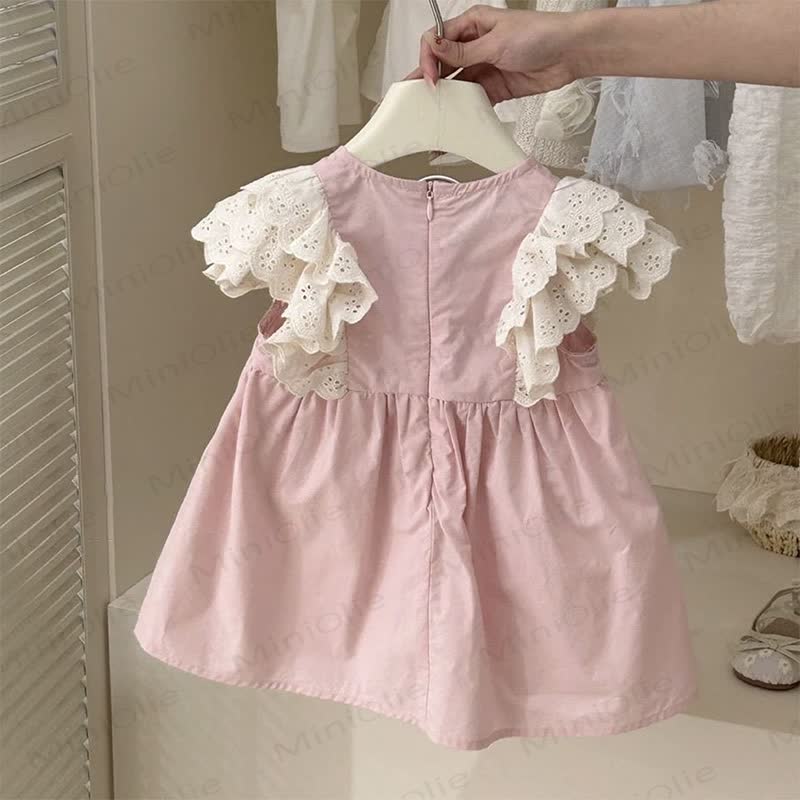 幼児用レースフリル袖ピンクDress - ピンク - 4～5歳 - image 1