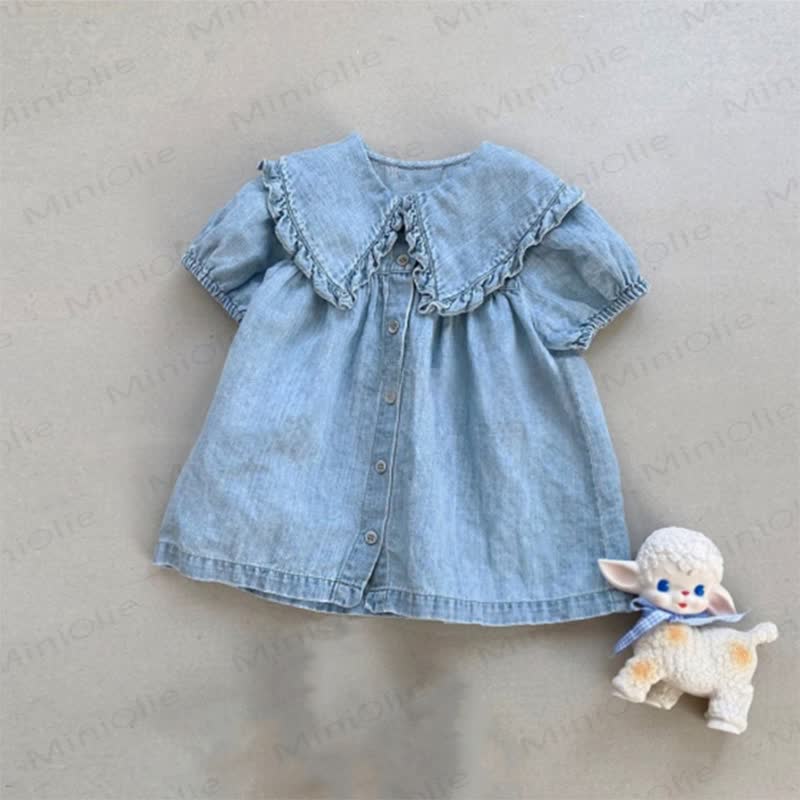 幼児用ラペル無地デニムDress - 青 - 4～5歳 - image 1