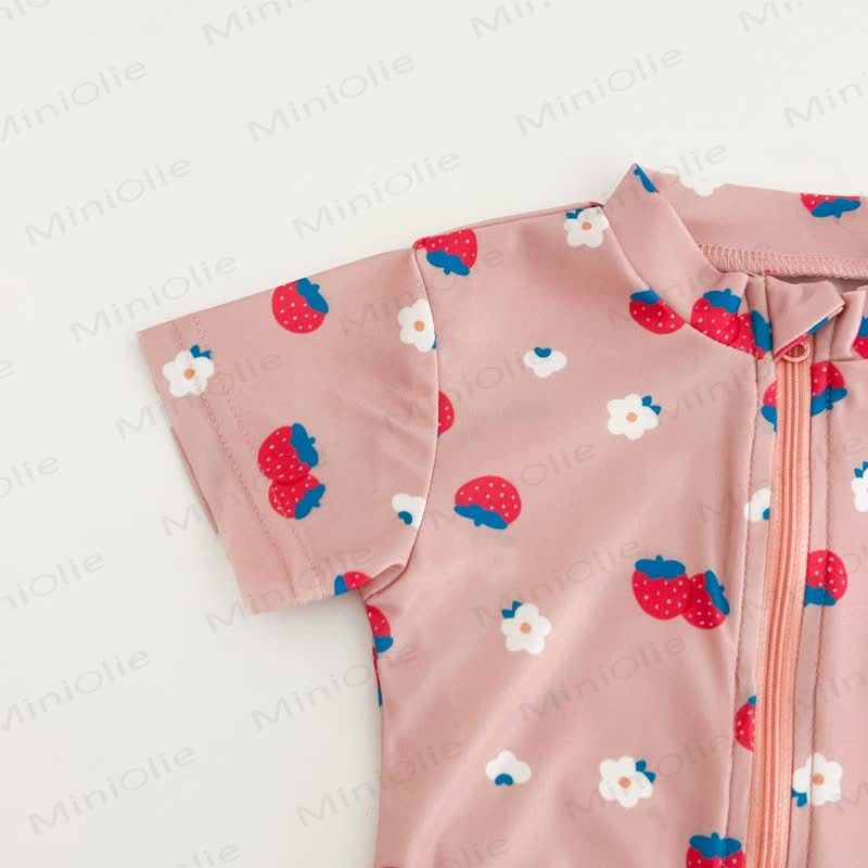幼児用女の子用イチゴ/花柄ジップアップ水着（帽子付き） - image 6