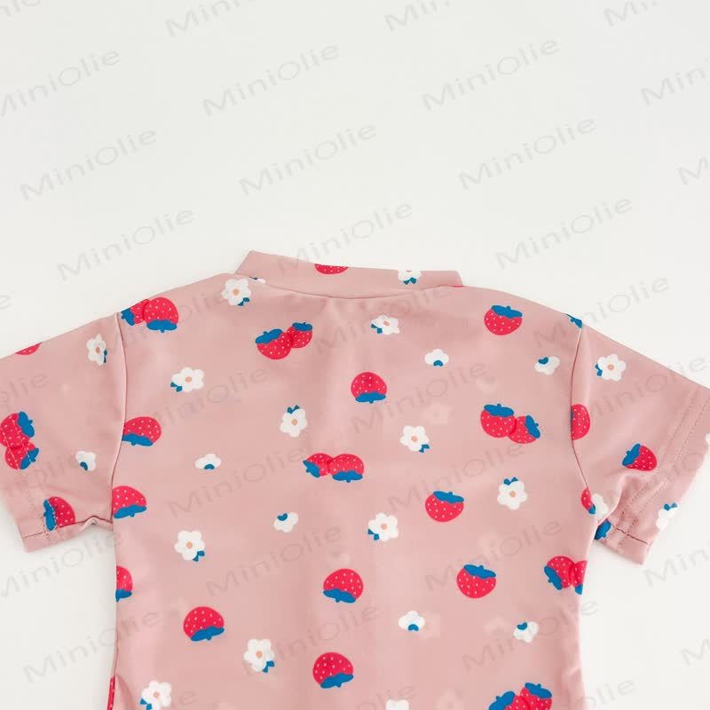 幼児用女の子用イチゴ/花柄ジップアップ水着（帽子付き） - image 8