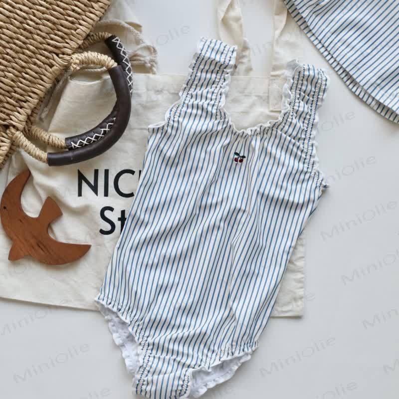 ベビー幼児用ストライプレモン水着（帽子付き） - 青 - 4～5歳 - image 2