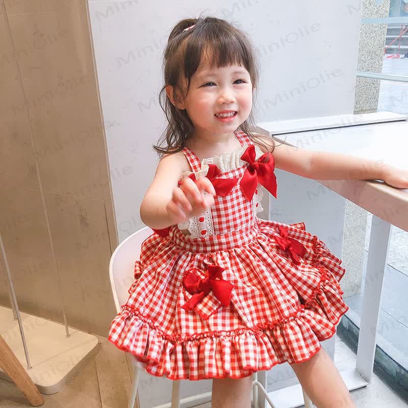 幼児用女の子用レッドチェック柄ノースリーブDress - image 5