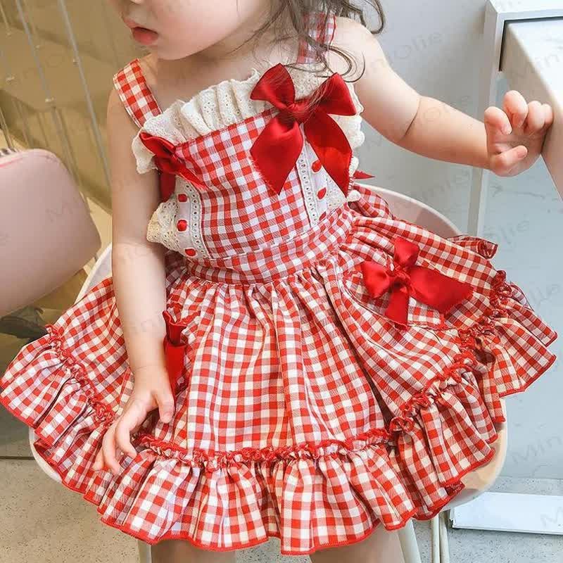 幼児用女の子用レッドチェック柄ノースリーブDress - image 7