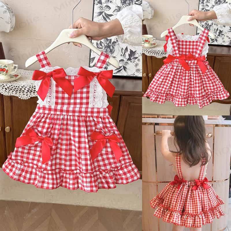 幼児用女の子用レッドチェック柄ノースリーブDress - image 1