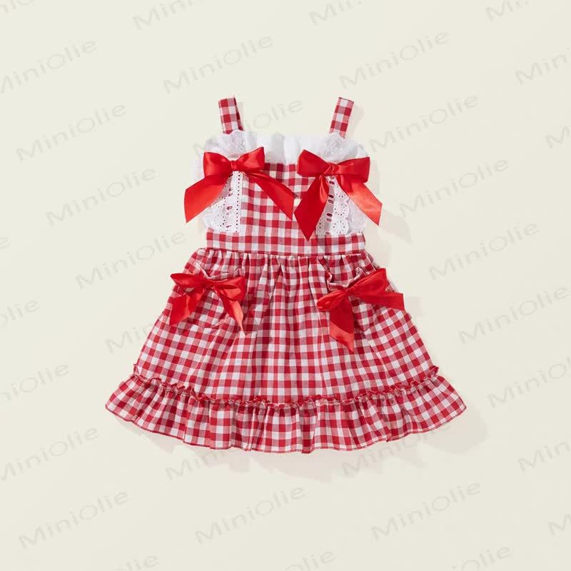 幼児用女の子用レッドチェック柄ノースリーブDress - image 4