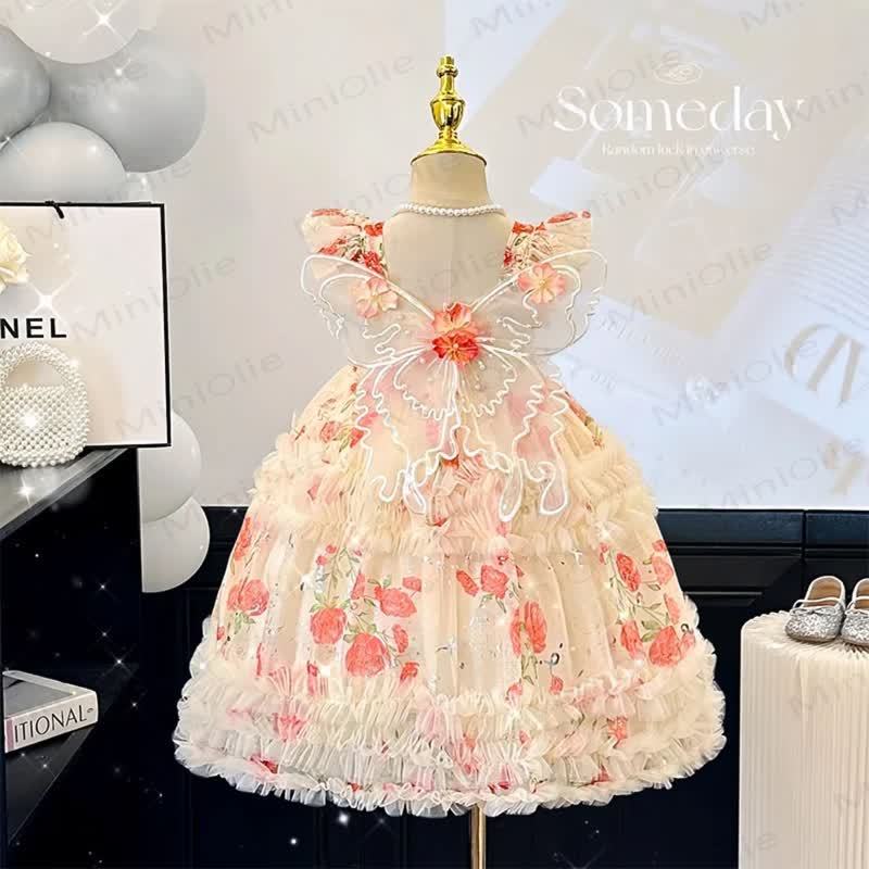 幼児の女の子の誕生日用バタフライフラワーDress - ピンク - 6～7歳 - image 1