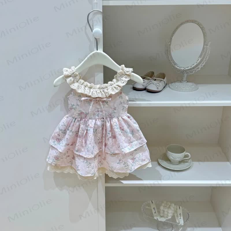 帽子付き幼児女の子用ピンクの花柄Dress - ピンク - 6～7歳 - image 1