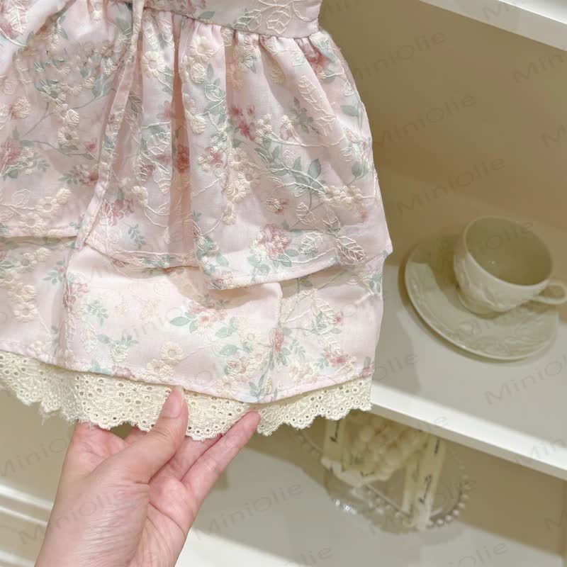 帽子付き幼児女の子用ピンクの花柄Dress - image 3