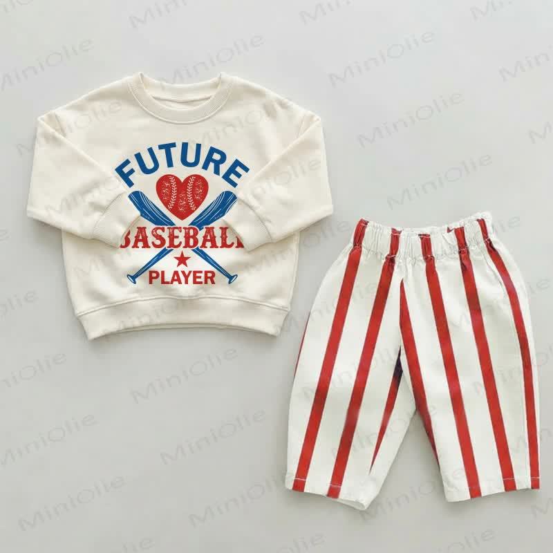 FUTURE BASEBALL PLAYER幼児用 赤ストライプパンツ 2点セット - ベージュ＆レッド - 2～3歳 - image 1