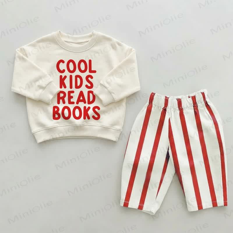 COOL KIDS READ BOOKS幼児用 赤ストライプパンツ 2点セット - ベージュ＆レッド - 2～3歳 - image 1
