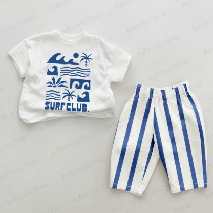 SURF CLUB.ベビーブルーの縦ストライプ柄ツーピースセット - ホワイト＆ブルー - 2～3歳 - image 1