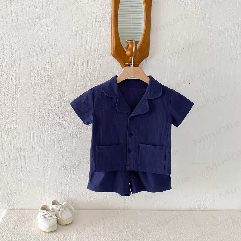 幼児用無地ポケットTシャツとショーツセット - 茶色 - 6～7歳 - image 7