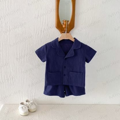 幼児用無地ポケットTシャツとショーツセット - 茶色 - 6～7歳 - image 7