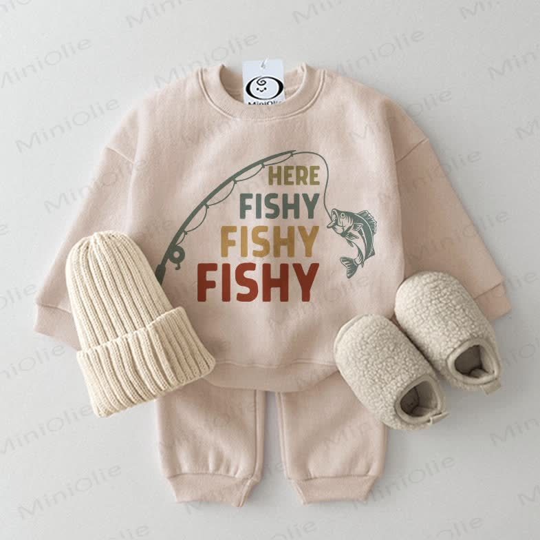 HERE FISHY FISHY FISHYベビースウェットシャツ 2点セット ベージュ - ベージュ - 2～3歳 - image 1