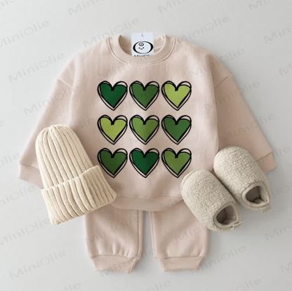 ベビーグリーンのハート柄スウェットシャツ2点セット（ベージュ） - ベージュ - 2～3歳 - image 1