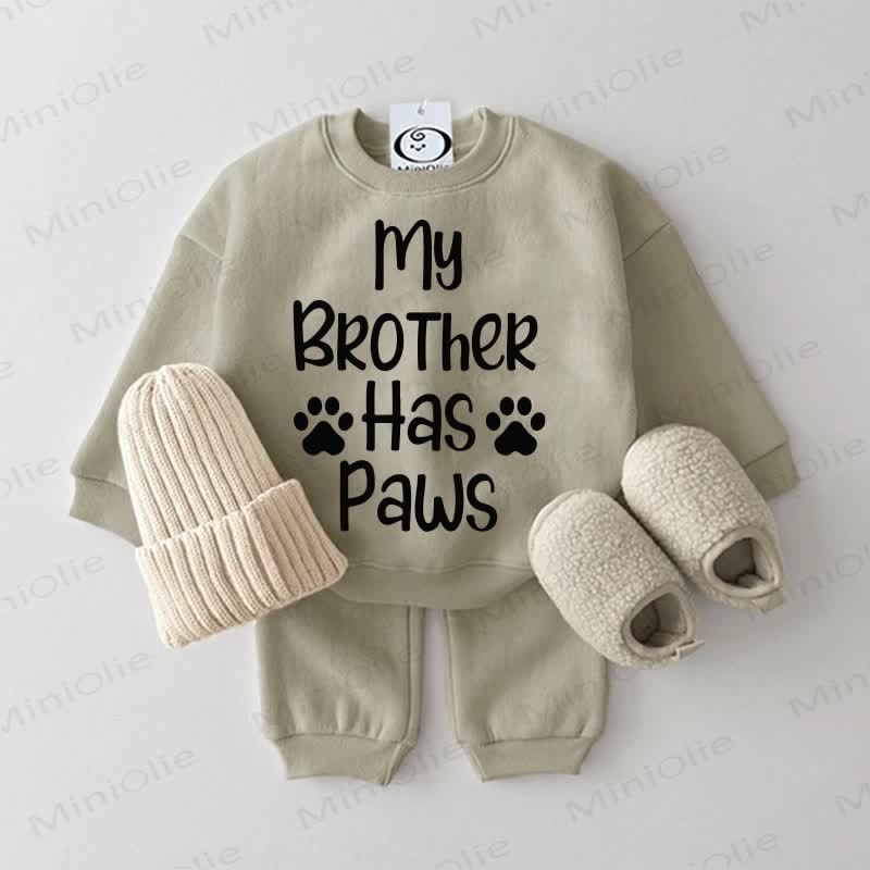 MY BROTHER HAS PAWSベビー用スウェットシャツ 2点セット グレーグリーン - グレーグリーン - 2～3歳 - image 1