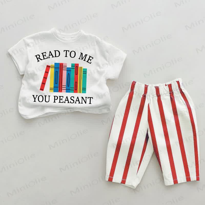 READ TO ME YOU PEASANT！ベビーレッド縦ストライプ2点セット - 白と赤 - 2～3歳 - image 1