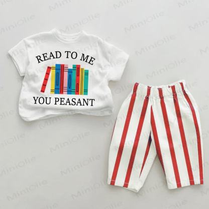 READ TO ME YOU PEASANT！ベビーレッド縦ストライプ2点セット - 白と赤 - 2～3歳 - image 1
