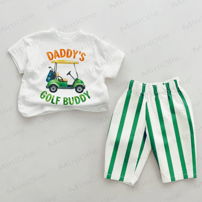 DADDY'S GOLF BUDDYベビーグリーン 縦ストライプ 2点セット - ホワイト＆グリーン - 2～3歳 - image 1