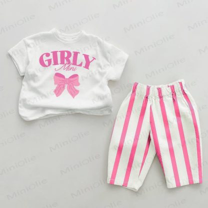 GIRLY MINIベビーピンク縦ストライプ2点セット - ホワイト＆ピンク - 2～3歳 - image 1