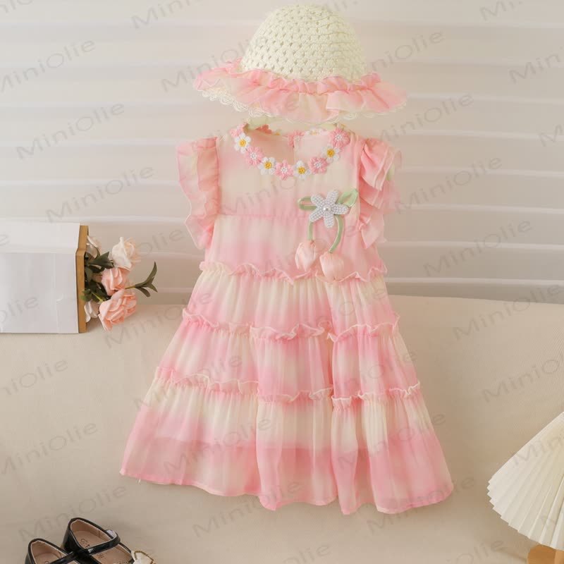 幼児用フラワーレースカラーのピンクのDressと帽子 - image 2