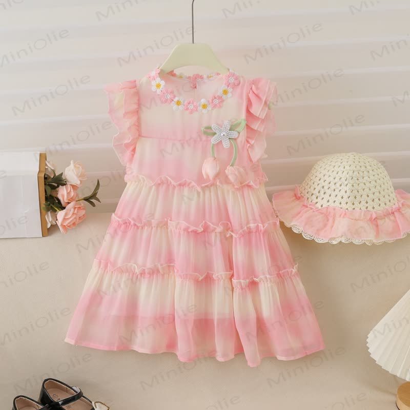 幼児用フラワーレースカラーのピンクのDressと帽子 - image 3