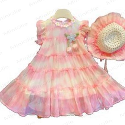 幼児用フラワーレースカラーのピンクのDressと帽子 - image 10