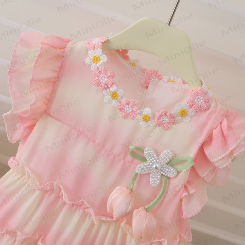 幼児用フラワーレースカラーのピンクのDressと帽子 - image 5