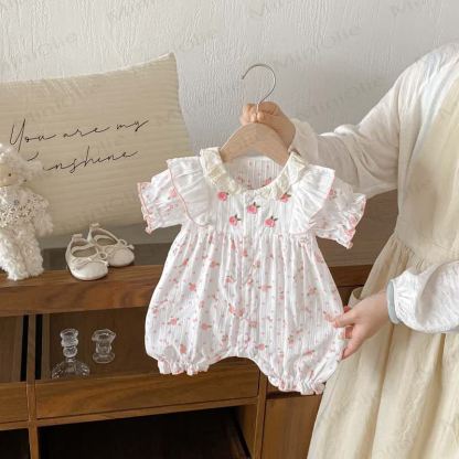 ベビーフラワーフリルスリーブロンパース - image 2