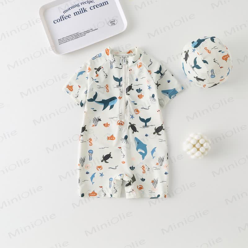 幼児男の子用クジラ亀水着（帽子付き） - ベージュ - 6～7歳 - image 1