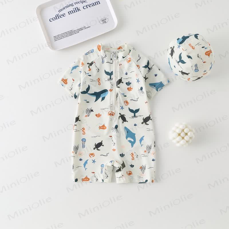 幼児男の子用クジラ亀水着（帽子付き） - ベージュ - 6～7歳 - image 1