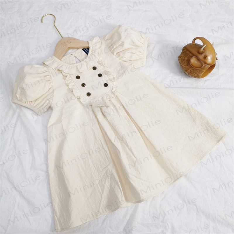 ベビー幼児用無地フリルカラーDress - ベージュ - 4～5歳 - image 2