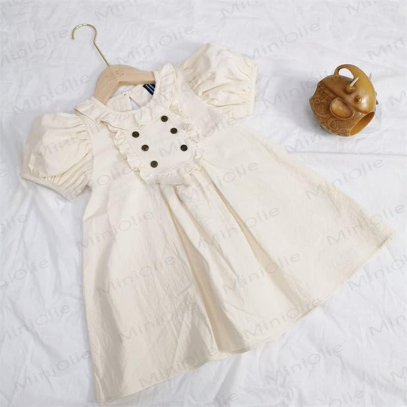 ベビー幼児用無地フリルカラーDress - ベージュ - 4～5歳 - image 2