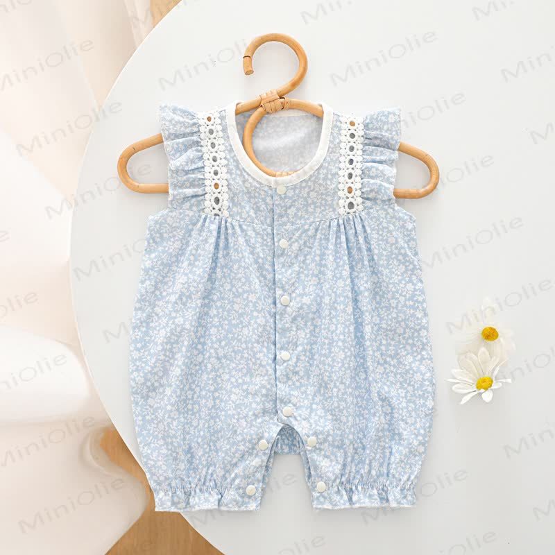 ベビー用花柄フリル袖ロンパース - 青 - 18～24ヶ月 - image 3